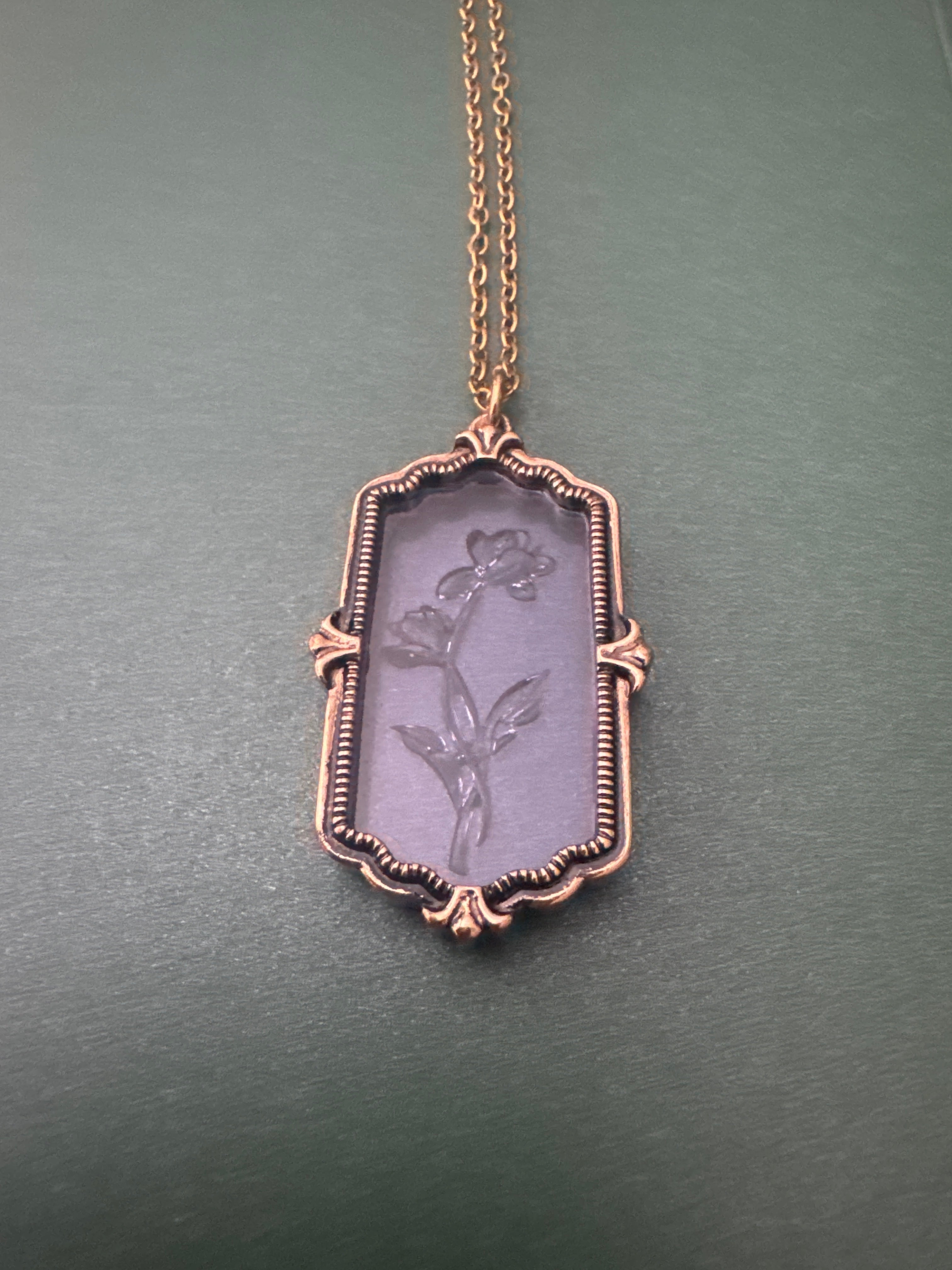 Purple Flower Frame Necklace