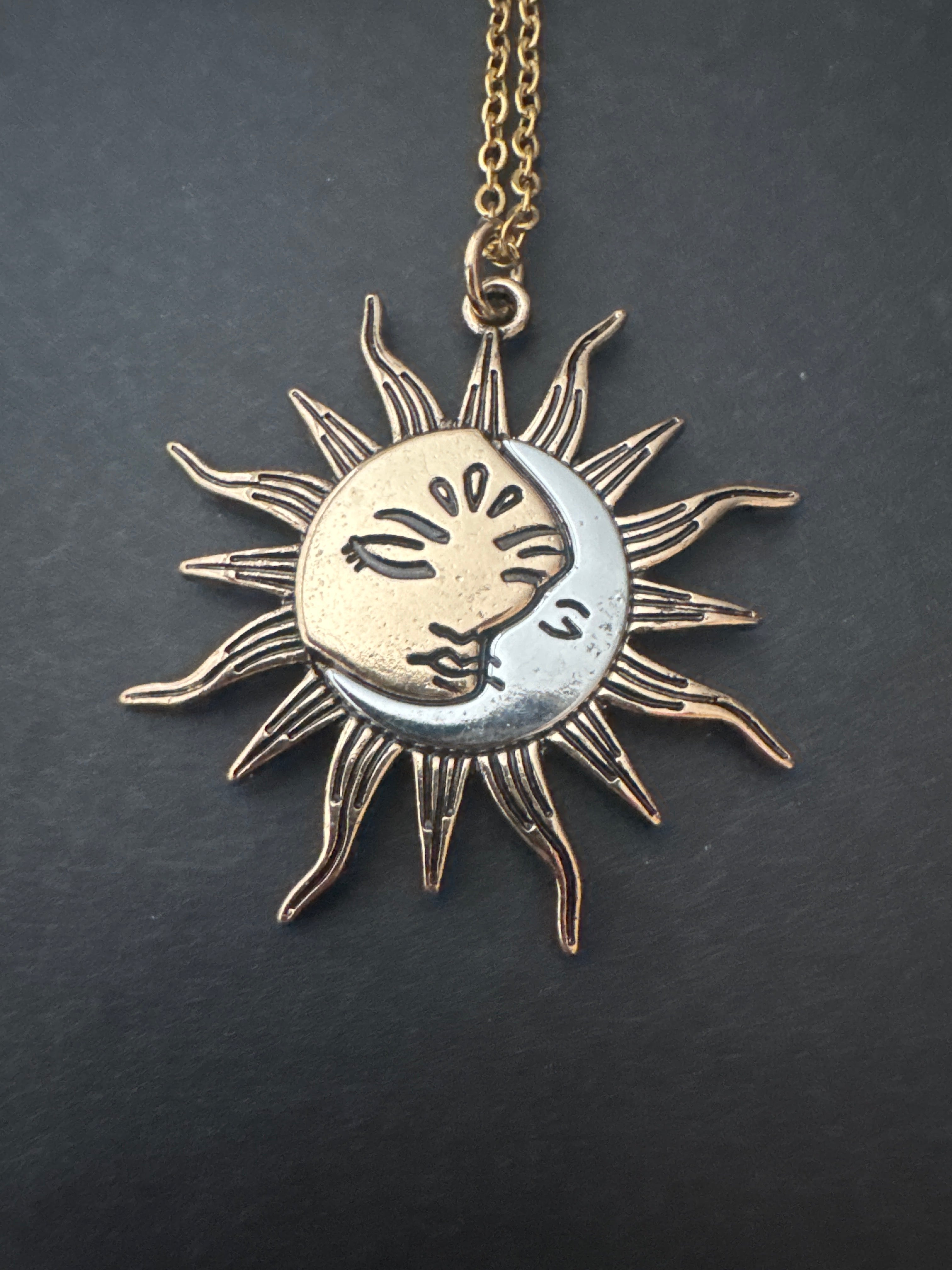 Mixed Metal Sun and Moon Necklace